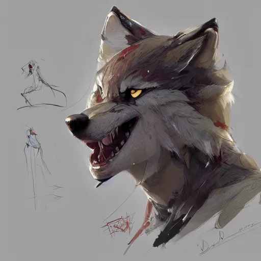 Prompt: concept art of anthropomorphized wolf, highly detailed painting by dustin nguyen, akihiko yoshida, greg tocchini, 4 k, trending on artstation, 8 k