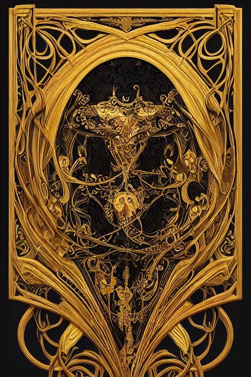 Image similar to an intricate art nouveau canvas frame, with golden entertwined edges and black square center, highly detailed, artstation, concept art, matte, sharp focus,