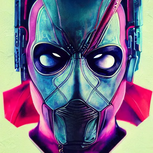 Image similar to portrait of Deadpool, cameras, melting ,8k,by tristan eaton,Stanley Artgermm,Tom Bagshaw,Greg Rutkowski,Carne Griffiths, Ayami Kojima, Beksinski, Giger,trending on DeviantArt,face enhance,hyper detailed,minimalist,cybernetic, android, blade runner,full of colour W 1024