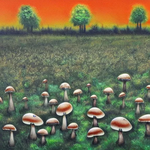 Prompt: Mice in a field of mushrooms, grungecore, oil painting