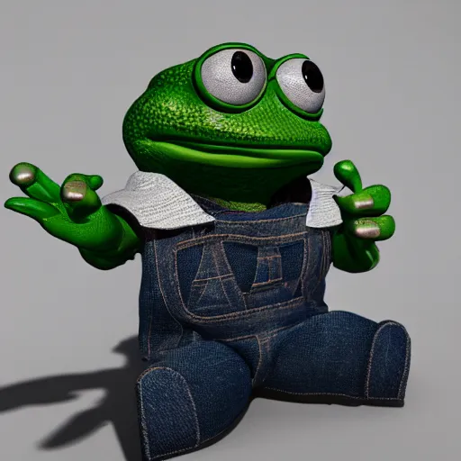 Image similar to perfectly accurate miniature figure of pepe the frog wearing jeans and a black leather jacket, soft textures, skin texture, clothing, 3d sculpture, textured, fine detail, lifelike, photo, high resolution, octane render, post processing, after effects, trending on artstation