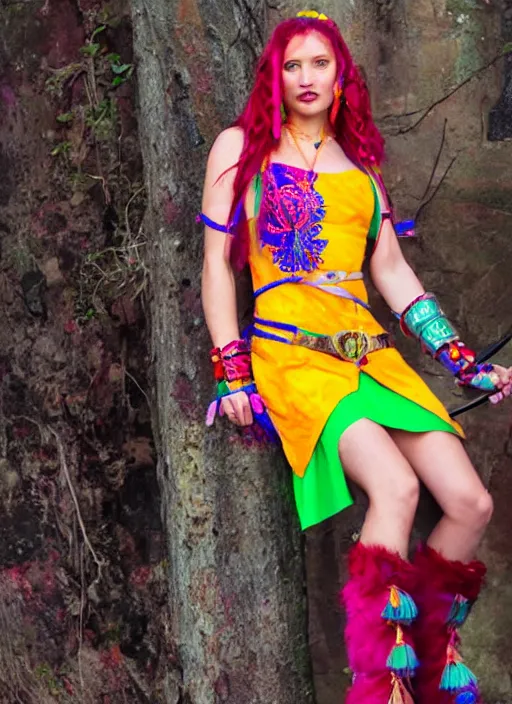 Image similar to a warrior princess in colorful clothing