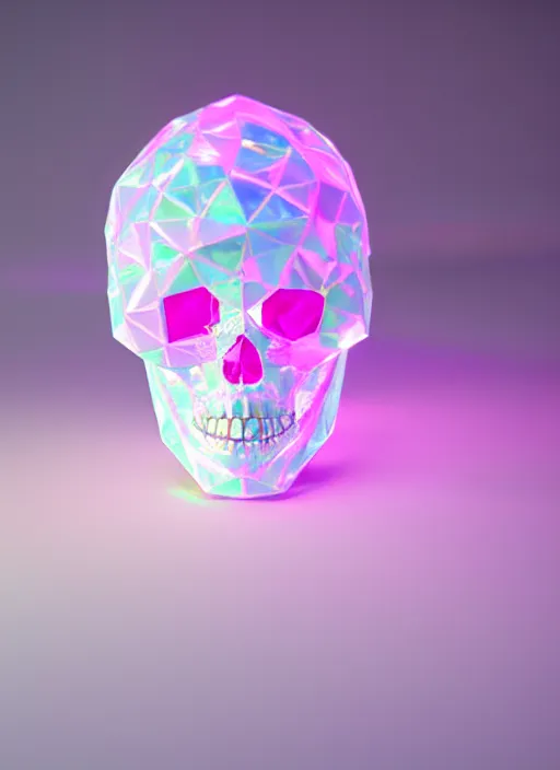 Image similar to photo of fullbodied baroque and bladerunner delicate neon diamond sculpture of seductive onyx albino marble prince kai harvatz dotado pink iridescent skull psychedelic, reclining, glowing magenta face, crown of white diamonds, cinematic lighting, photorealistic, octane render 8 k depth of field 3 d