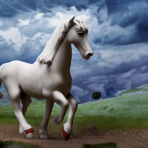 Prompt: Donald Trump riding a white horse, wide lens, diorama, 4k, photorealism