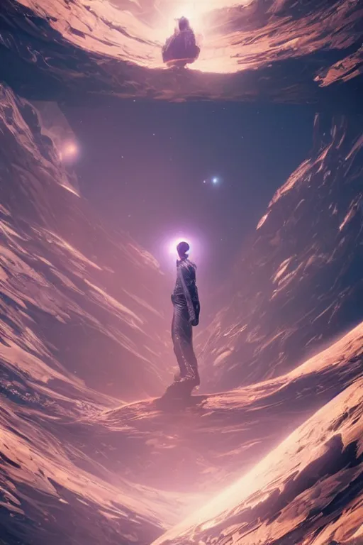 Image similar to letting go of reality and experiencing the quantum feild, matte painting comic book art, cinematic, highly detailed, realistic, beautiful cosmic neural network, octane render, unreal engine, depth of field, trending on artstation, sharp focus, improbable splashes of colors