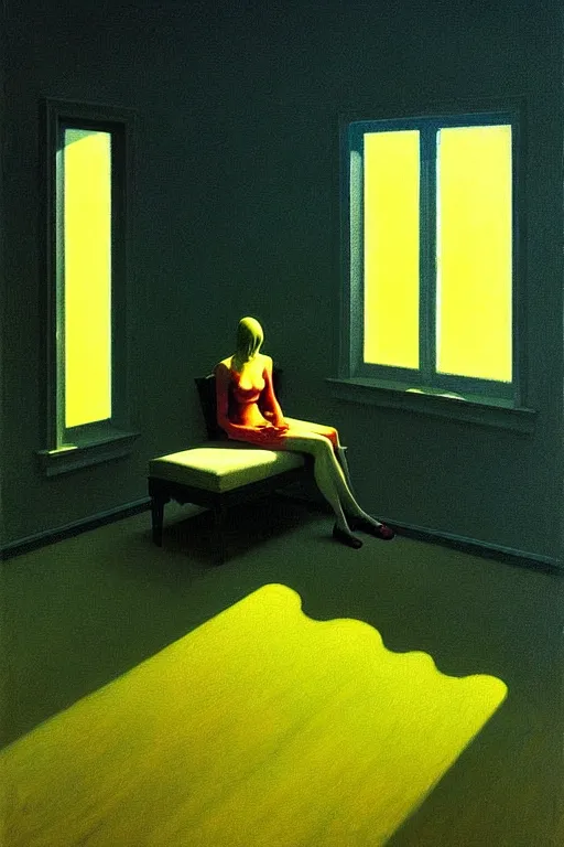 Prompt: depression, edward hopper and james gilleard zdzislaw beksisnski higly detailed