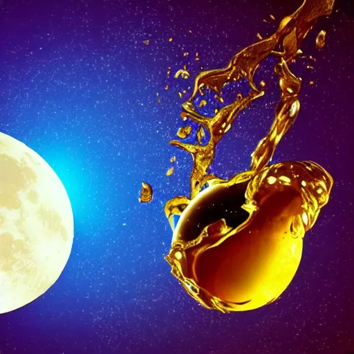 Image similar to the moon with honey poured on it, photorealistic, detailed, HDR, high contrast