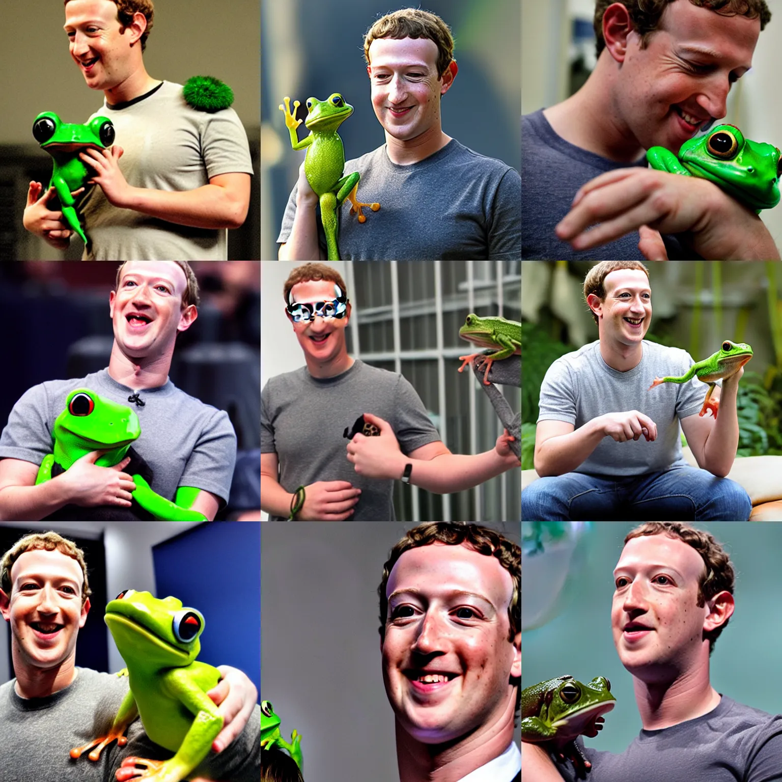 Prompt: mark zuckerberg holding his pet frog