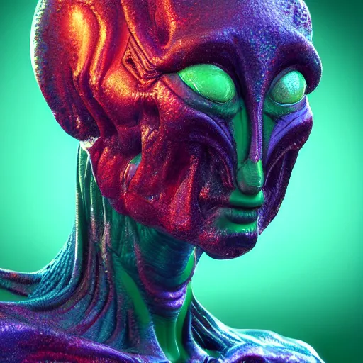 Image similar to an alien from a distant galaxy. hyperdetailed photorealism, 1 0 8 megapixels, amazing depth, high resolution, 3 d shading, 3 d finalrender, 3 d cinematic lighting, glowing rich colors, psychedelic overtones, artstation concept art.