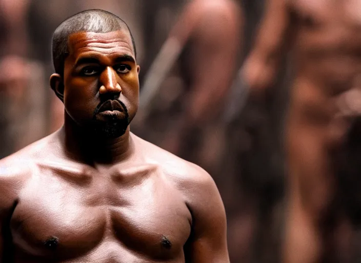 Image similar to film still of kanye west as leonidas in 3 0 0 movie, 8 k