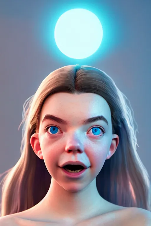 Image similar to anya taylor joy making silly faces selfie, pixar, volumetric lighting, epic composition, hyper detailed, ultra realistic, sharp focus, octane render, volumetric, ray tracing, artstation trending, cgsociety, sense of awe, 4 k