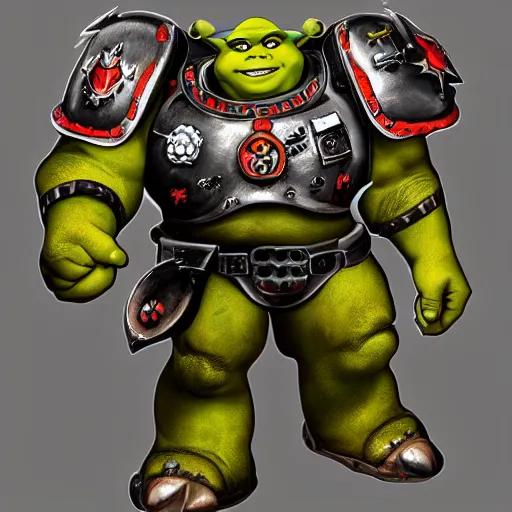 Image similar to Shrek as a Space Marine, concept art