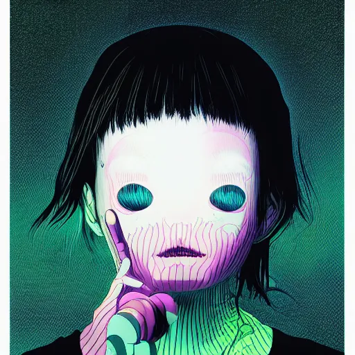 Image similar to a portrait of a girl by inio asano, beeple and james jean, hiroyuki takahashi color scheme, horror