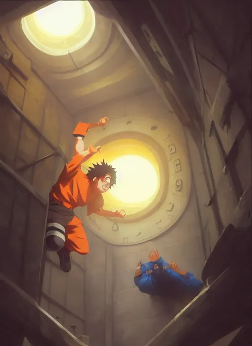 Prompt: highly detailed prison cell with naruto uzumaki with black hair, punching a wall, art by greg rutkowski, loish, rhads, ferdinand knab, makoto shinkai and lois van baarle, ilya kuvshinov, rossdraws, tom bagshaw, global illumination, radiant light, detailed and intricate environment