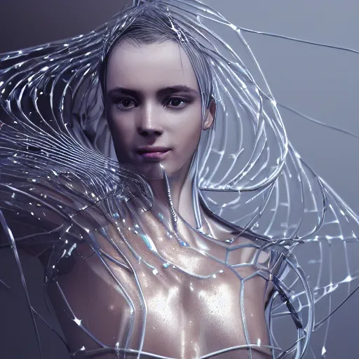 Prompt: a highly detailed digital image of a silver covered elegantly posed futuristic woman beautifully intertwined in golden liquid like leaves shot, full body shot, by Andrew Chiampo, artstation, and Frederik Heyman, extremely detailed woman, stunning volumetric lighting, hyper realism, fantasy 4k