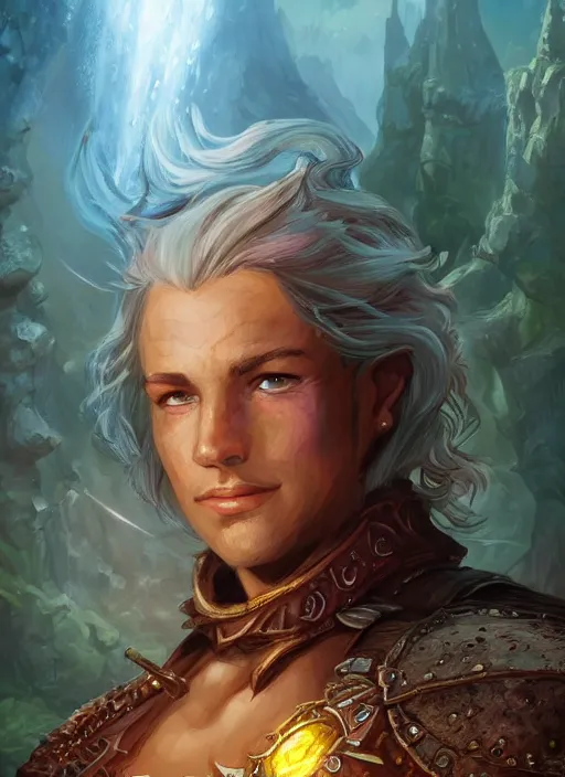 Image similar to cute, ultra detailed fantasy, dndbeyond, bright, colourful, realistic, dnd character portrait, full body, pathfinder, pinterest, art by ralph horsley, dnd, rpg, lotr game design fanart by concept art, behance hd, artstation, deviantart, hdr render in unreal engine 5