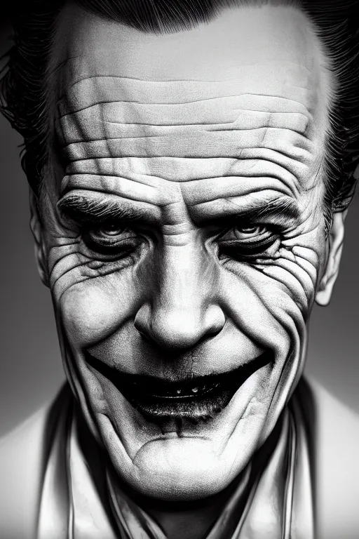 Image similar to photo of Bryan Cranston as the Joker by Lee Jeffries and stanley lau, detailed, award winning, Sony a7R, trending on artstation