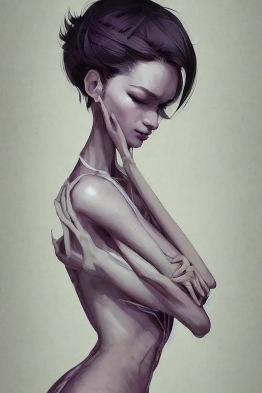 Image similar to Portrait of a slim tall beautiful young woman anatomically correct, beautiful perfect face, enigmatic, magnificent, medium close up, details, sharp focus, elegant, highly detailed, illustration, by Jordan Grimmer and greg rutkowski and PiNe(パイネ) and 薯子Imoko and 香川悠作 and wlop!!!! and maya takamura, intricate, beautiful, sunset!!!, Trending artstation, pixiv, digital Art