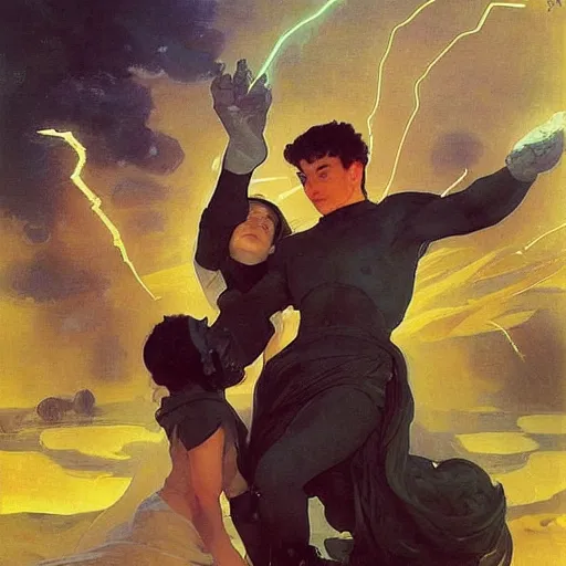 Prompt: dreamy landscape. science fiction. cinematic sci - fi scene. symmetry. accurate anatomy. science fiction theme with lightning. epic. art by john singer sargent - akira toriyama - joaquin sorolla - adolphe bouguereau