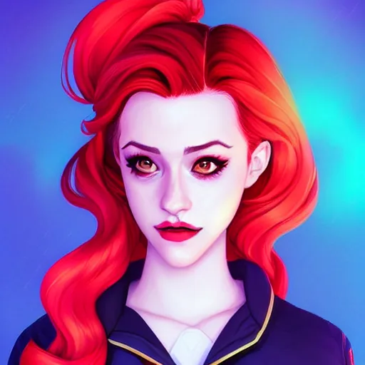 Image similar to a portrait of Lili Reinhart Batgirl comics, red hair, art by lois van baarle and loish and ross tran and rossdraws and sam yang and samdoesarts and artgerm, digital art, highly detailed, intricate, sharp focus, Trending on Artstation HQ, deviantart, unreal engine 5, 4K UHD image