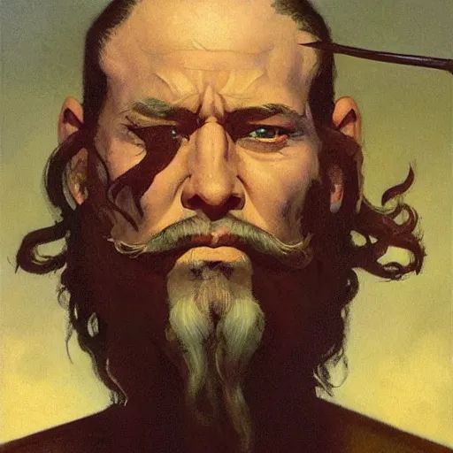 Prompt: N. C. Wyeth painting bearded pirate, painted fantasy character portrait, headshot, fantasy, highly detailed, digital painting, artstation, concept art, sharp focus, illustration, art by the golden age of American illustration archive, N. C. Wyeth, simon bisley and frank frazetta, artgerm and greg rutkowski and alphonse mucha