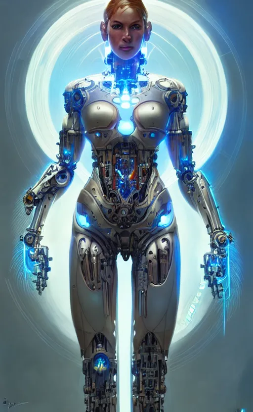 Image similar to Cyborg biomechanical goddess of lightning female, sci-fi, highly detailed, digital painting, artstation, concept art, smooth, sharp focus, illustration, art by artgerm and greg rutkowski and alphonse mucha