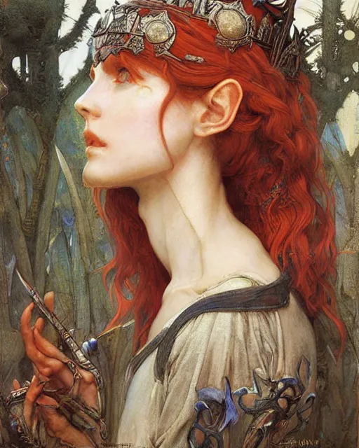 Image similar to a beautiful elf queen by Edgar Maxence and Ross Tran and Michael Whelan Jules Bastien-Lepage