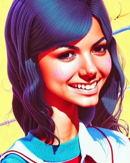 Prompt: richly detailed color  illustration of Victoria Justice as a prep highschool student surrounded by beautiful cursive writing, large format image. illustrated by Artgerm and Mina Petrovic and Timothy Kong and Marina Federovna. 3D shadowing.