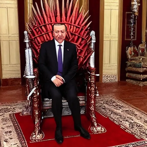 Image similar to recep tayyip erdoğan sitting on the iron throne