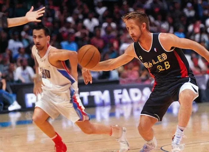 Image similar to ryan gosling playing in nba, philippines, real life photograph, award winning photograph, 4 k