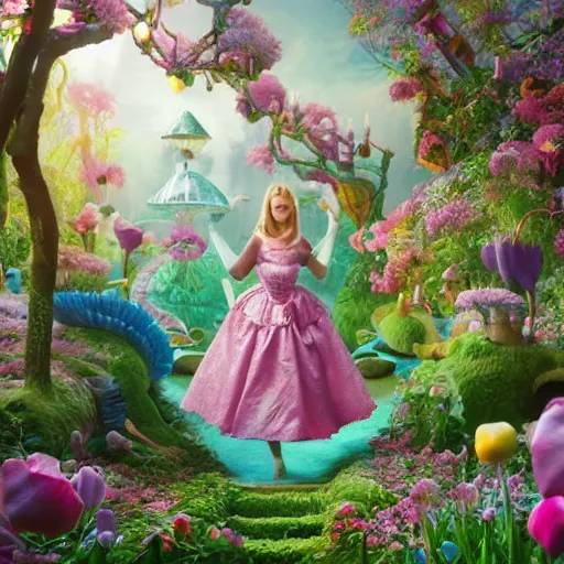 Image similar to alice in wonderland, art nouveau, by rachel ruysch and lisa frank, 8 k, sharp focus, octane render