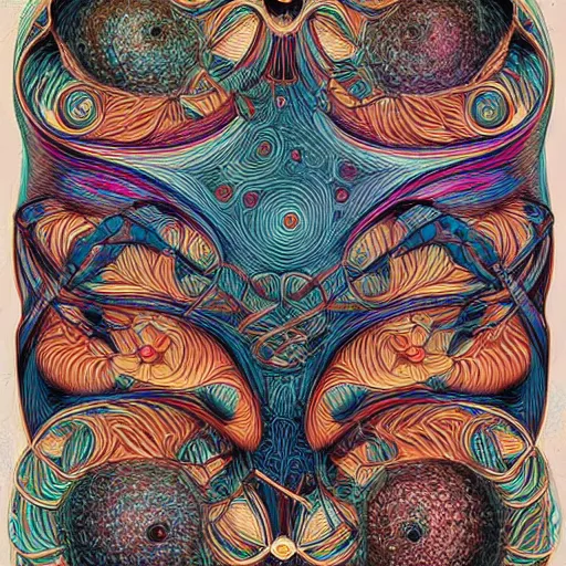 Image similar to Geometrically surreal colored helixes, extremely high detail, photorealistic, intricate painting, dotart, album art in the style of James Jean