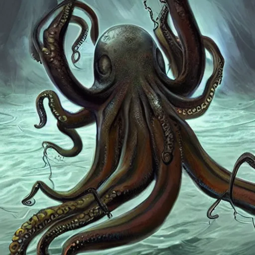 an eldritch octopus holding swords in its tentacles, | Stable Diffusion