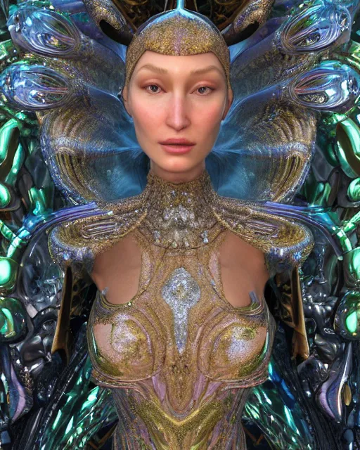 Prompt: a highly detailed metahuman 4 k close up render of an alien goddess bella hadid monument tiger in iris van herpen dress schiaparelli in diamonds crystals swarovski and jewelry iridescent in style of alphonse mucha gustav klimt trending on artstation made in unreal engine 4