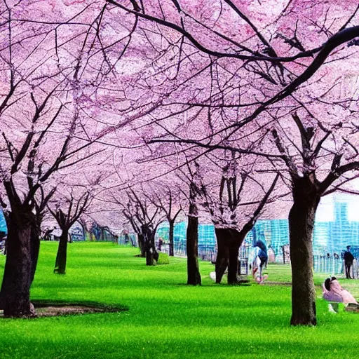 Prompt: a park full of cherry blossom trees,by Makoto Shinkai