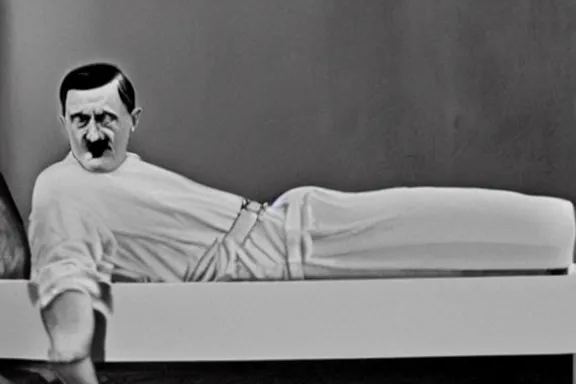 Image similar to hitler in bed playing the wii