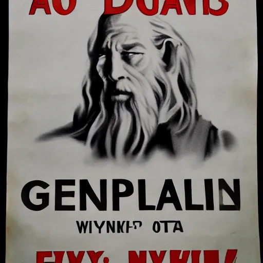 Image similar to a 1 9 4 0 s propaganda wanted poster of gandalf