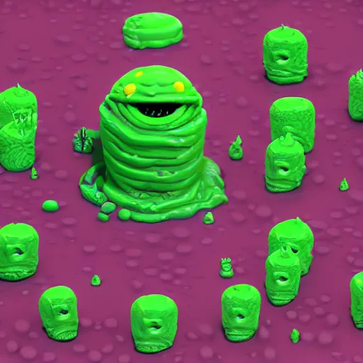 Image similar to slime lord king of the slime universe, skeleton, full body included, wide shot, 1 4 mm lens, f 2. 8, goopy, goop, fluids, soft tissue, subsurface scattering, reflections, ambient occlusion, raytracing, unreal engine 5, pixel art 8 - bit, by beeple