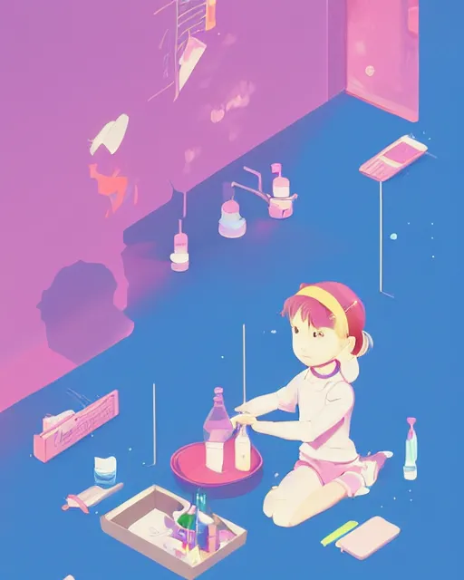 Image similar to a little girl is doing a science experiment. clean cel shaded vector art. minimalist illustration art by lois van baarle, artgerm, helen huang by makoto shinkai and ilya kuvshinov, rossdraws