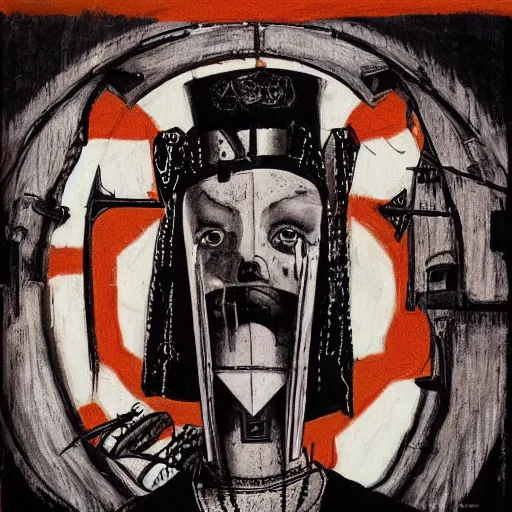 Image similar to post - punk cabaret album cover, black, white, orange, psychedelic, new age, magic, enki bilal