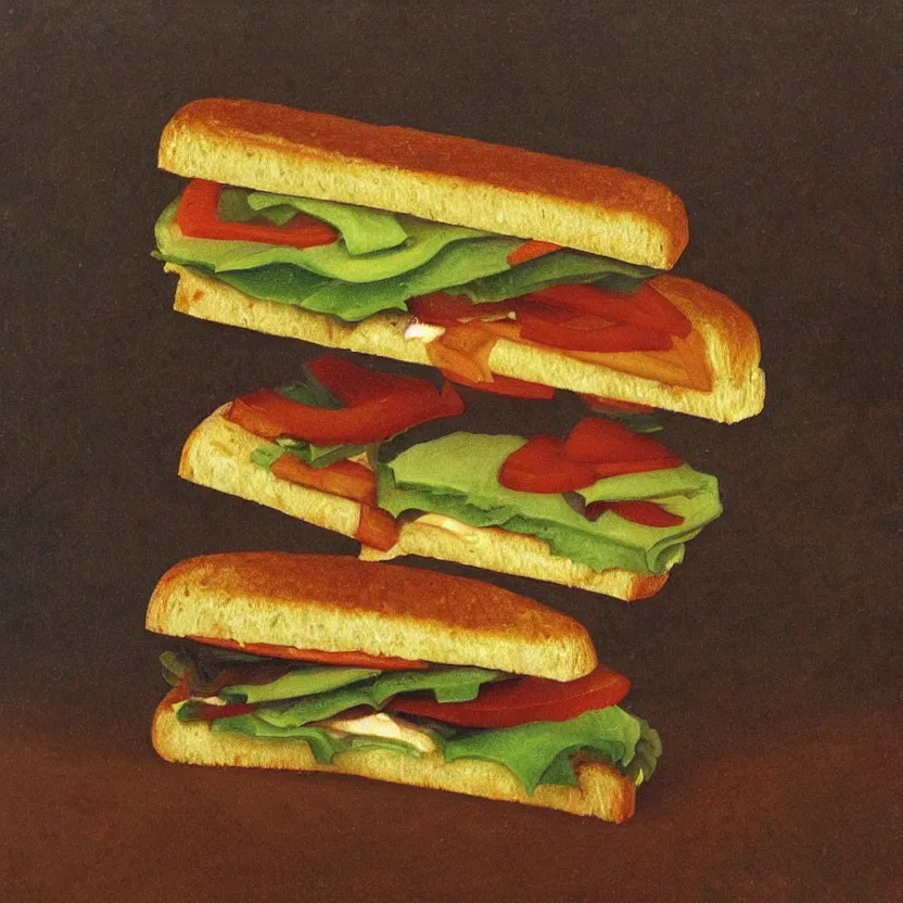 Prompt: a painting of a sandwich by m. c. escher.