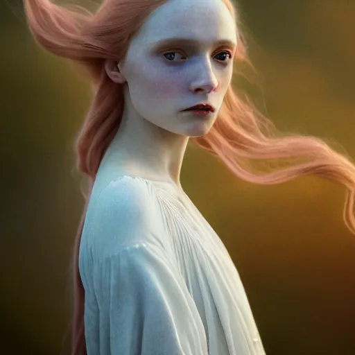 Image similar to photographic portrait of a stunningly beautiful english renaissance female in soft dreamy light at sunset, beside the sea, art nouveau, soft focus, contemporary fashion shoot, in a denis villeneuve and tim burton movie, by edward robert hughes, annie leibovitz and steve mccurry, david lazar, jimmy nelsson, extremely detailed, breathtaking, hyperrealistic, perfect face, octane render