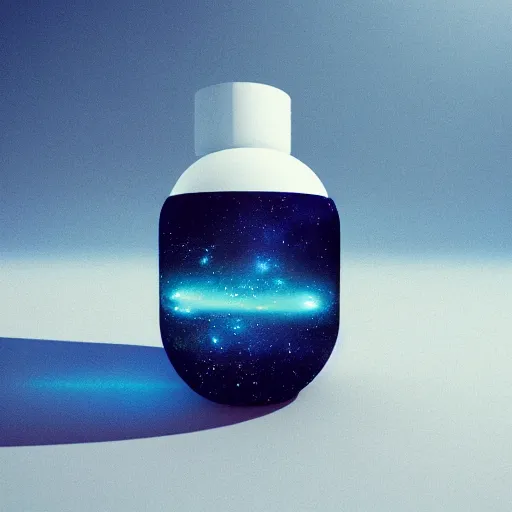 Prompt: Galaxy in a Bottle sitting on a white table in a brightened room, rendered by, Xie Boli, Max Hay, Cameron Mark, and Hue Teo, artstation 3d, artstation render, artstation 3d render, 3d art, unreal engine 3d, octane 3d, blender 3d, 3d landscape, photorealistic imagery, photorealistic details, intricate, highly detailed, trending on artstation, 4k, 8k