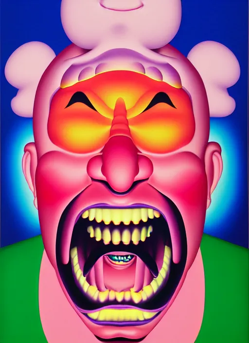 Image similar to evil laughing asian man by shusei nagaoka, kaws, david rudnick, airbrush on canvas, pastell colours, cell shaded!!!!!!!!, 8 k