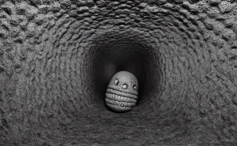 Image similar to hyper liminal photo, sponge with many tunnels inside each hole, tunnels lead to different worlds, surreal, ominous creature hiding detailed, high definition, mysterious, low quality photo, surrealist depiction of a normal sponge, trending, m. c. esher