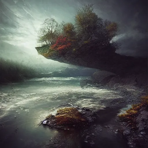 Prompt: michal karcz grunge painting of a beautiful landscape. , love theme, detailed, elegant, intricate, 4k,
