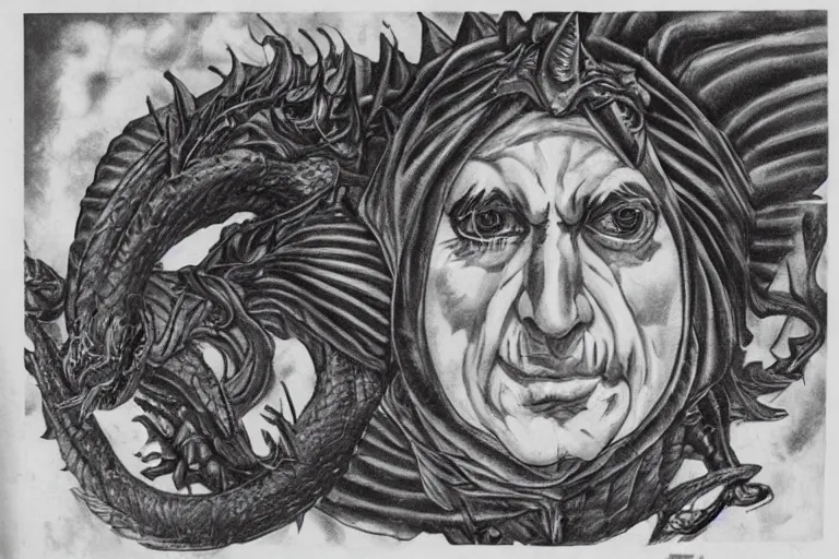 Prompt: 1 9 7 9 cnn news anchor played by a dragon. perfectly symmetrical face, highly detailed, masterpiece.