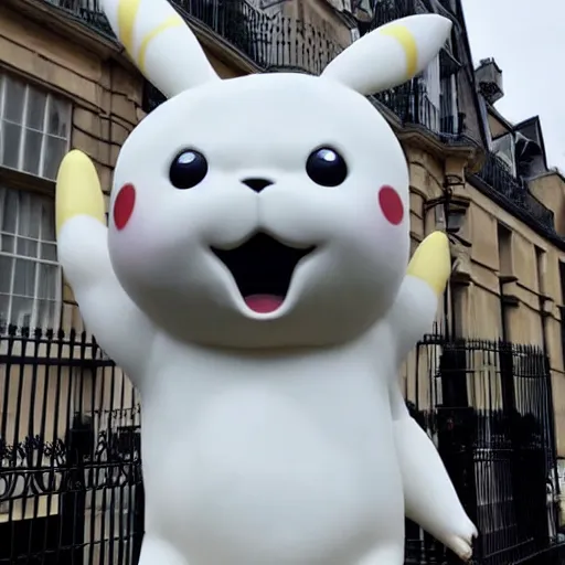 Image similar to a large white marble statue that looks like pikachu, in London