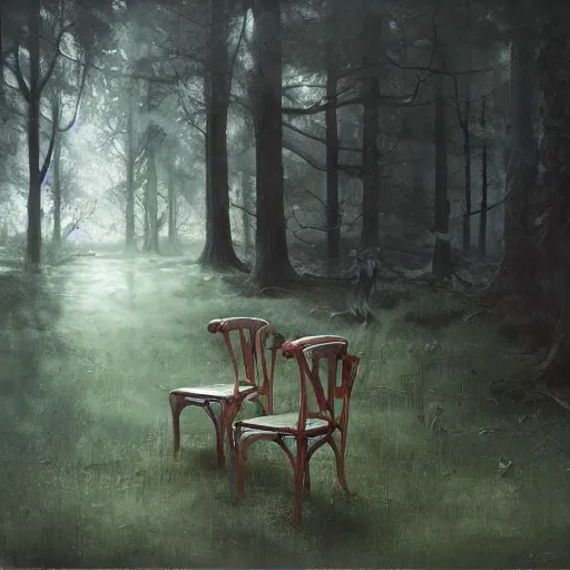 Prompt: photorealism, chair in the forest wenjun lin