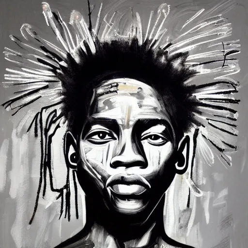 Image similar to A extremely highly detailed majestic hi-res beautiful immaculate head and shoulders painting of a strong black african man by Jean-Michel Basquiat, 8k, high textures, hyper sharp, insanely detailed and intricate, super detailed, 4k HDR high quality